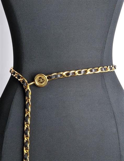 chanel leather interlaced gold chain|vintage Chanel gold chain belt.